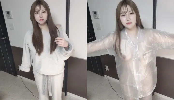 cocoa_nomimono dons a transparent raincoat, with her sexy body partially revealed.