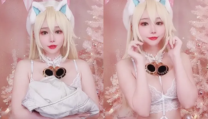 可爱的猫系女孩，害羞的插入自己的小穴