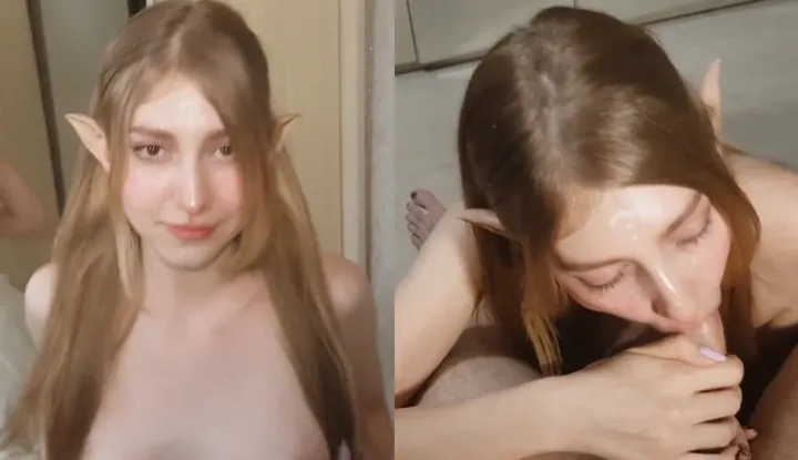Hjemmelavet Elf sutter pik og tager Cum på hendes ansigt-Cosplay / PussyKageLove