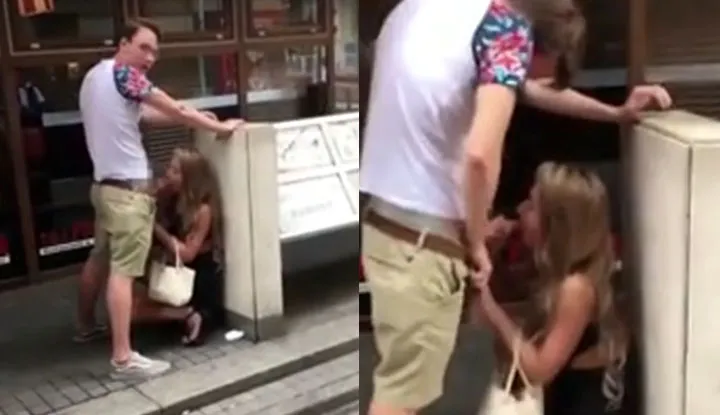 European couple fighting on the street.