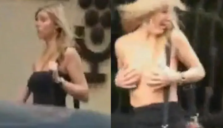 People are randomly taking off their clothes on the street! If they can't take off their tops, they take off their skirts instead! They forcefully strip women naked on the street: a girl in a short skirt exposes her private parts.