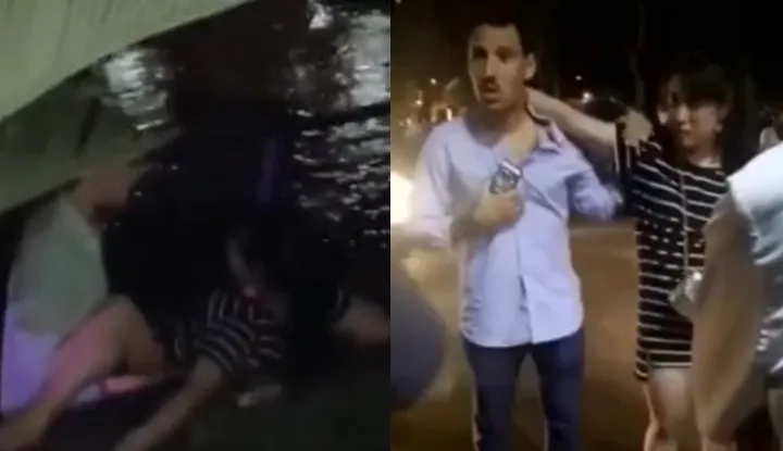 Wild scenes from Chengdu's Lan Kwai Fong! A video of a super seductive girl publicly 'eating a foreigner's dick' is going viral... The foreigner runs away, but the girl even kneels down to beg m to take her away!!