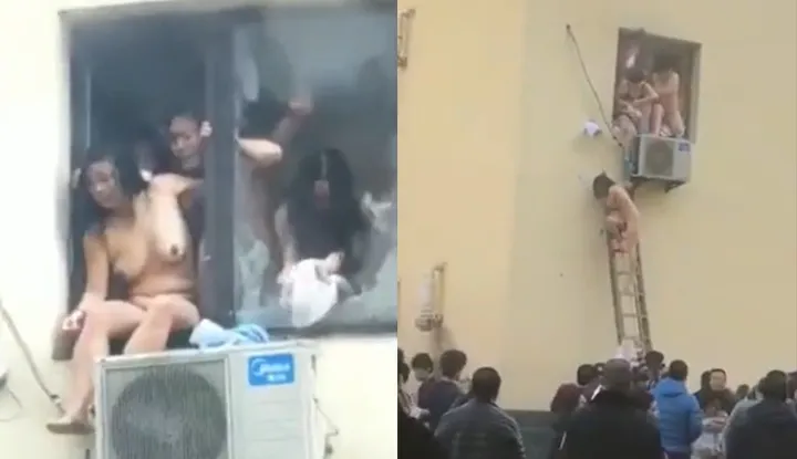 A fire broke out in the women's bathhouse! A busty mature woman ran out naked in a panic! The crowd of onlookers below were all men: I really want to reach out and catch her~