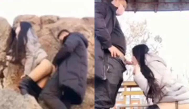 In the desolate mountain's pavilion, the long-legged woman can freely have unprotected sex.