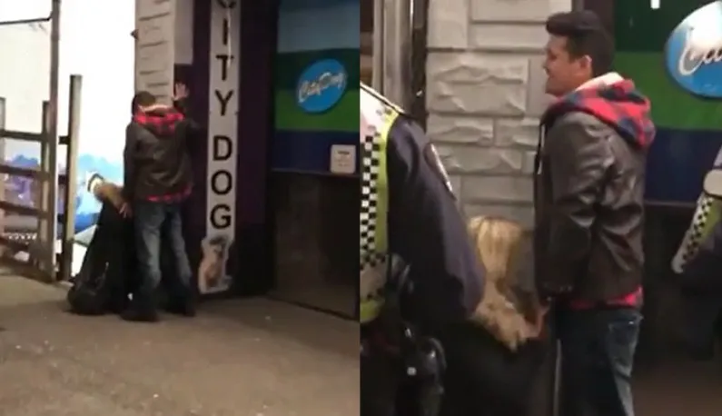 [European/US] Boyfriend Gots an Itchy Private Area, the Girlfriend Starts Licking the Shaft Right There on the Street!! She's Sooo Immersed in Licking That She Didn't Realize the PoPo is Already Standing Beside Her!!