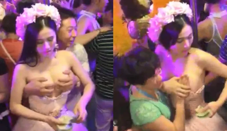 Heiße Hochzeitsfeier ~ Riesige Brust neue Braut offen für 1000 Yuan pro Berührung !! Rückgabe der Hochzeitsgeschenke !!