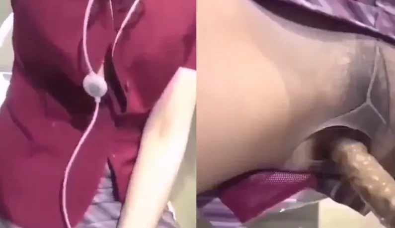 Nympho Flight Attendant's Pre-Flight Routine ~ Taking Out Her Briefcase Busting Out a Dildo Inserting It Bareback!!