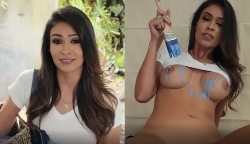 (European/US) Opening The Door To See A Hot Busty Painter ~ Those Knockout Jugs Covered In Paint Makes Everyone Have A Hard On!!!