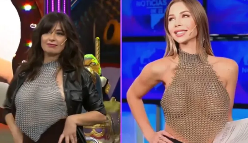 [Europe and America] Spanish TV host imitates the sexy financial anchor by wearing a see-through mesh top, revealing her breasts in a tantalizing way~