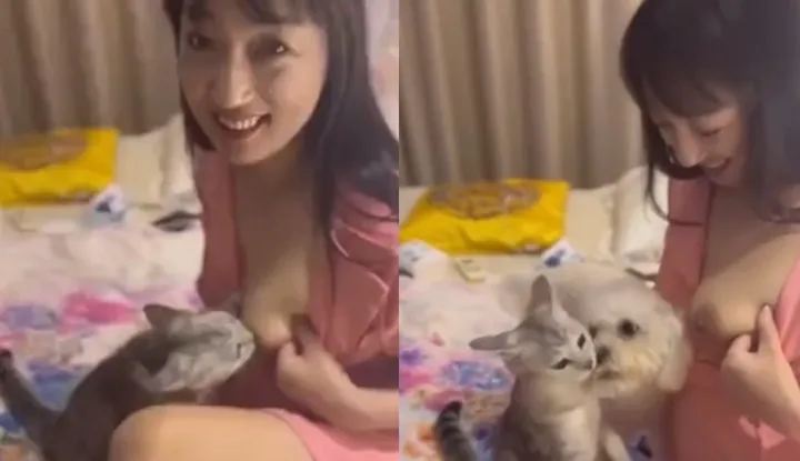 Événement de porte exposé sur Internet ~ Une jeune mère donne du lait maternel à un chaton !