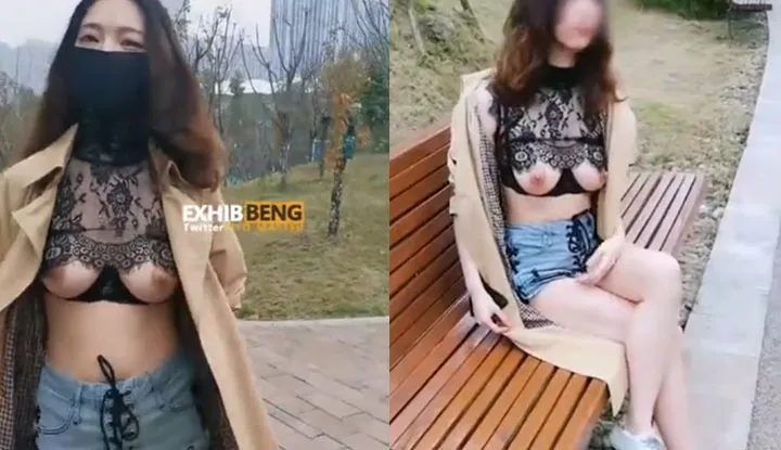 Wearing revealing clothes, a sexy wife exposing herself outdoors in black stockings and an open top, super sexy~ (LC005)