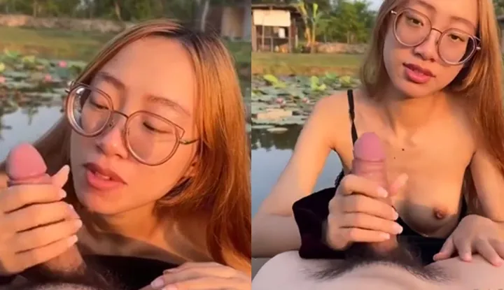 A passionate performance on a Thai leaf boat, a young girl baring her breasts and eating a large penis.