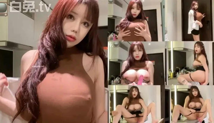 Busty goddess Bai Tu Yi, masturbating in the kitchen