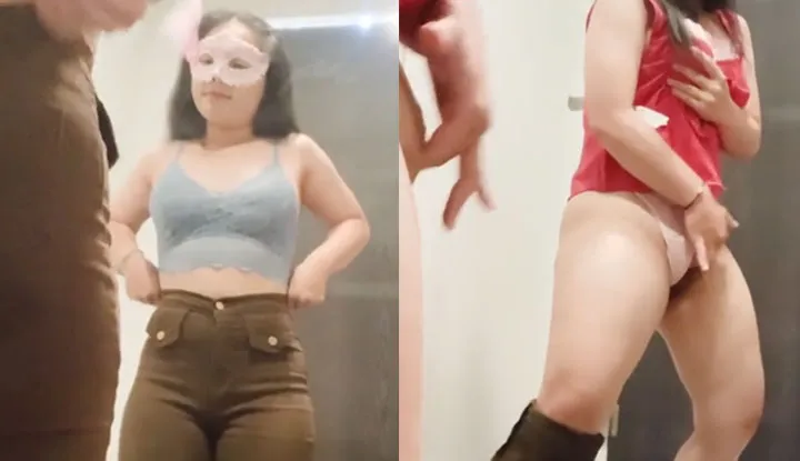 [Thailand] The masked girl sneaks into the fitting room of the mall to play with her little hole.
