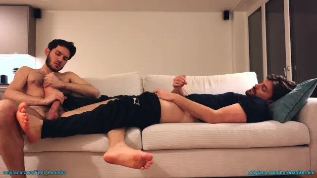 Massaging my friend’s feet and jerking off together